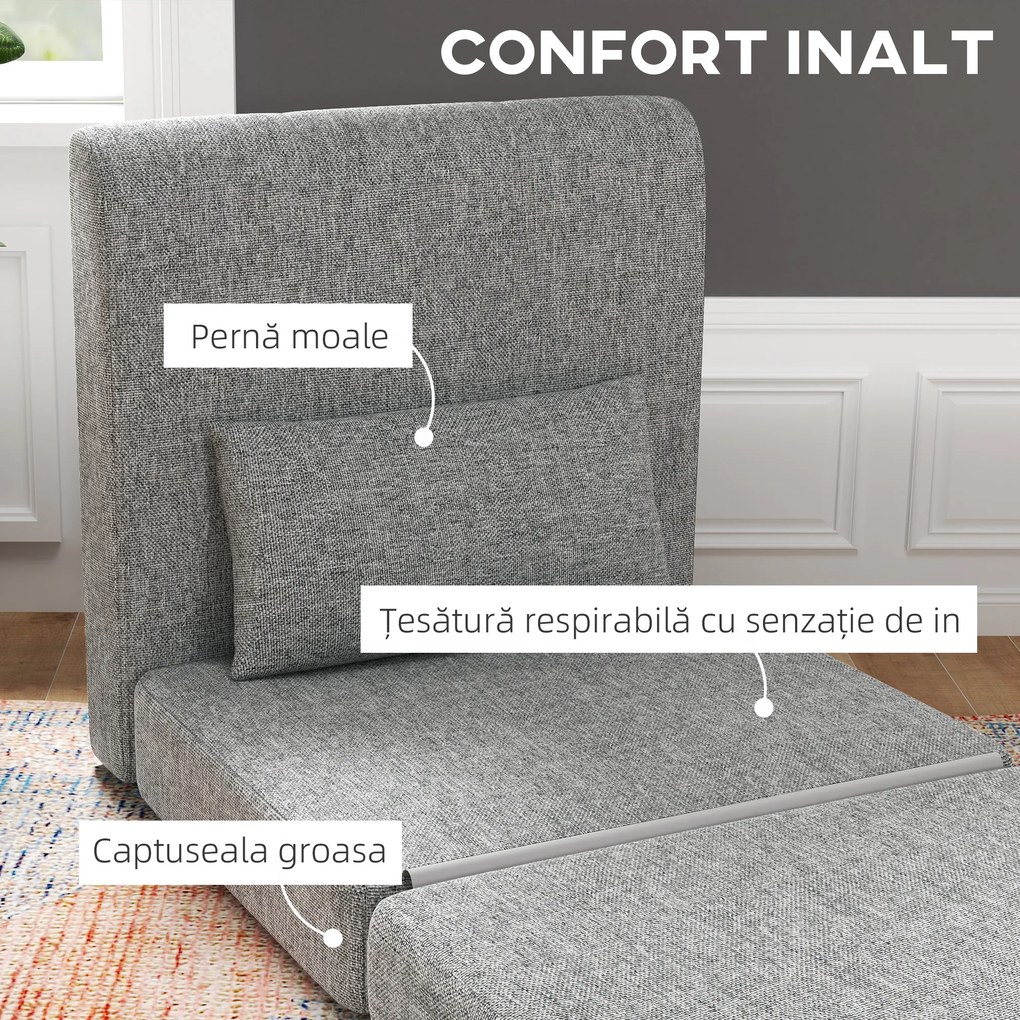 HOMCOM Fotoliu Pat Pliabil cu 3 Secțiuni, 80x75x74 cm, Gri | Aosom Romania