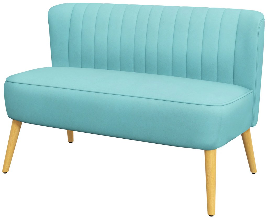 HOMCOM Canapea design retro 2 locuri, picioare din lemn, 117 cm x 56,5 cm x 77 cm, Verde | Aosom Romania