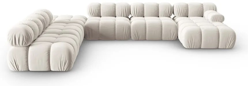 Colțar modular bej cu tapițerie din catifea (cu colț pe partea stângă /în formă de "U") Bellis – Micadoni