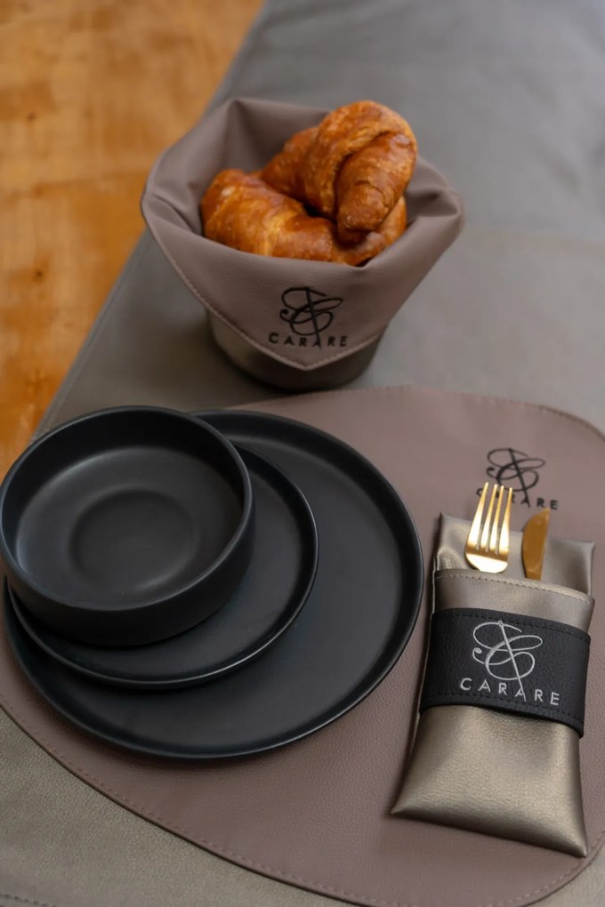 Set 3 Piese Ceramica Vulcano Negru Mat Carbon ( Farfurie Mare 25cm, Farfurie Mica 20 cm  Bol 15 cm diametru, 5cm inaltime,  400ml)