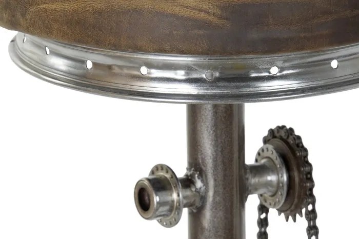 Scaun de bar vintage din metal și piele naturală maro, cu pedale, „Pedals"