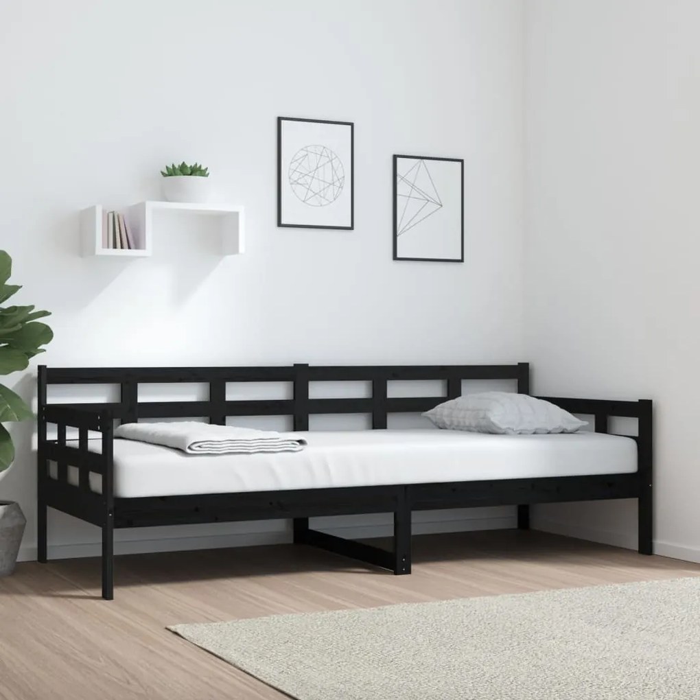 820366 vidaXL Pat de zi, negru, 80x200 cm, lemn masiv de pin