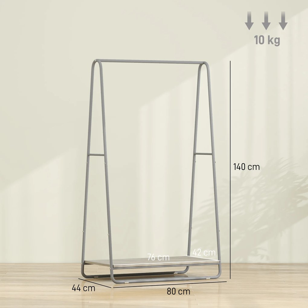 HOMCOM Cuier 3-în-1 cu raft pentru încălțăminte, bare superioare și laterale, structură metalică, natural și gri | Aosom Romania