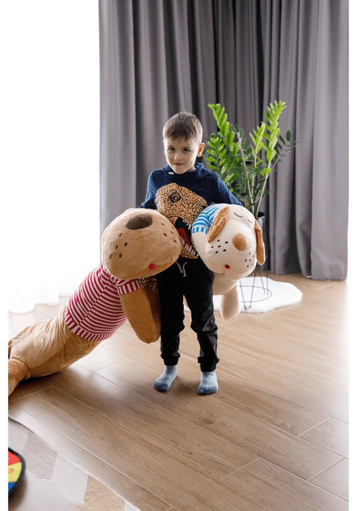 Câine de pluş, dungă maro / roşie, 140 cm, REXO TYP 3