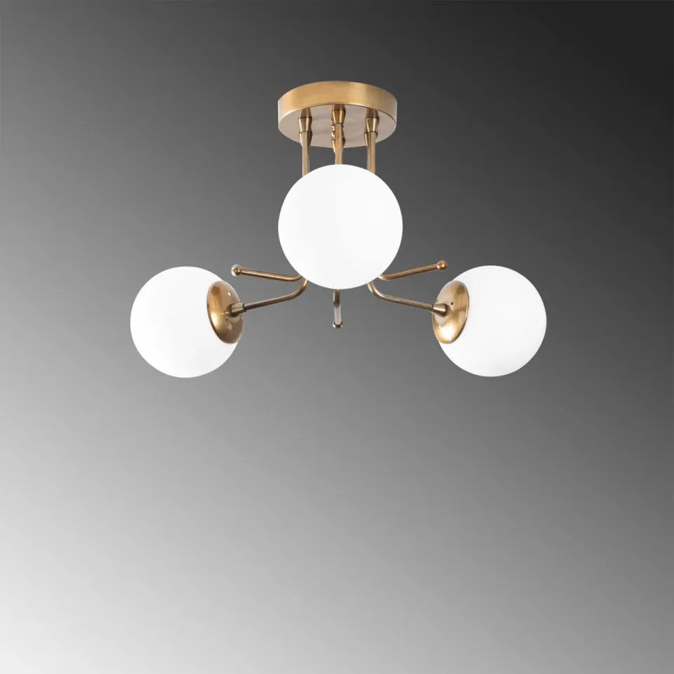 Lustra 3 Becuri Daisy - 146-AV3, Soclu E27, Max. 40W, Culoare Auriu / Alb