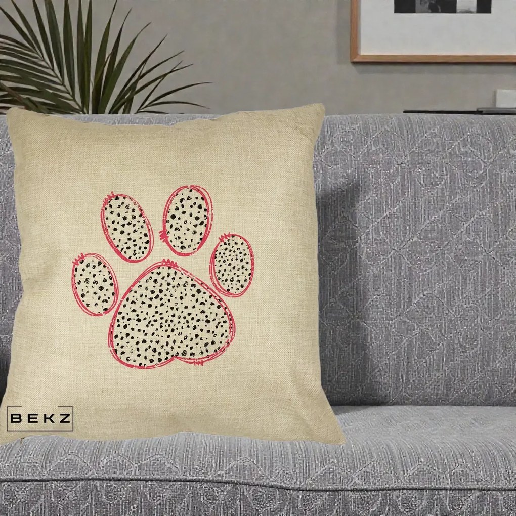 Perna Personalizata Labuta Dalmatian Roz Neon, 40x40 cm, Crem, Husa Detasabila, Perna Inclusa, BEKZ®