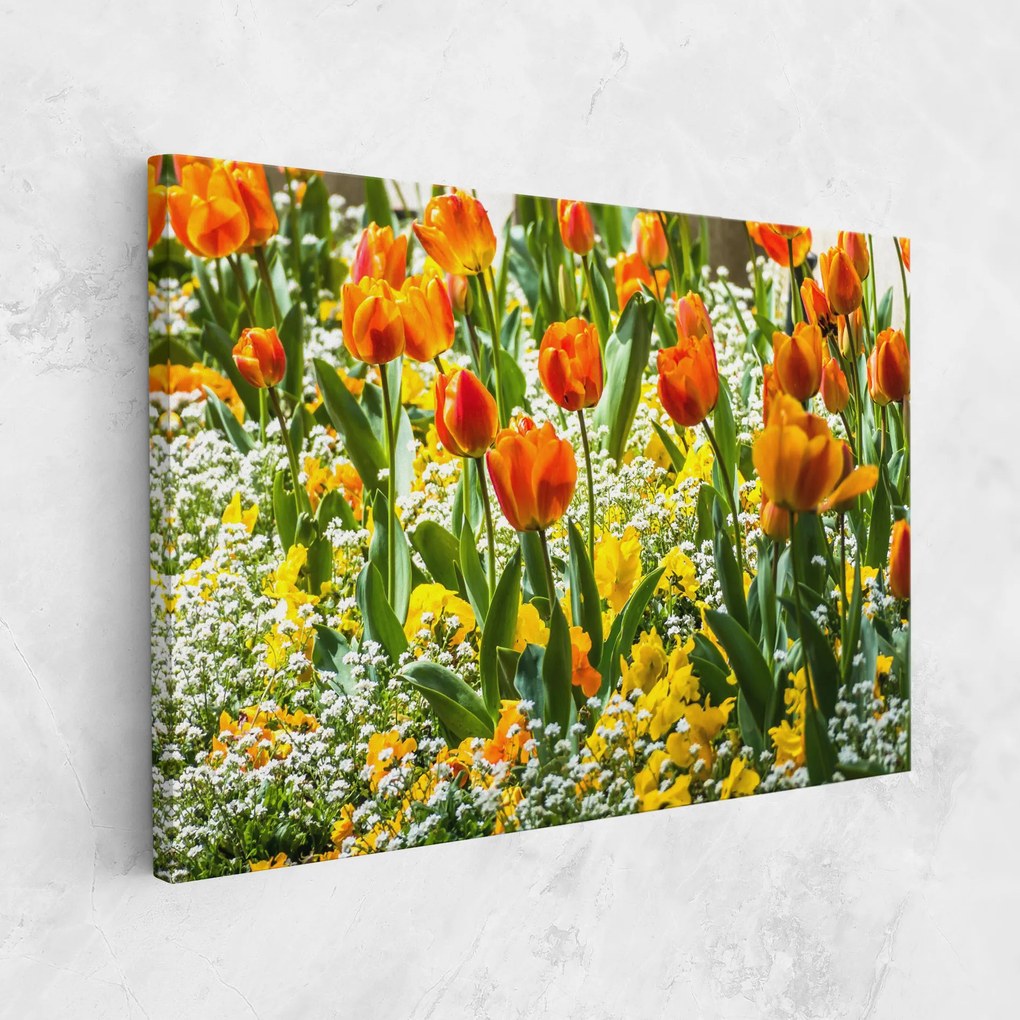 Tablou Canvas, 80x120cm, Dormitor si Living, Flori, Flori in natura, Colorful Tulips Garden