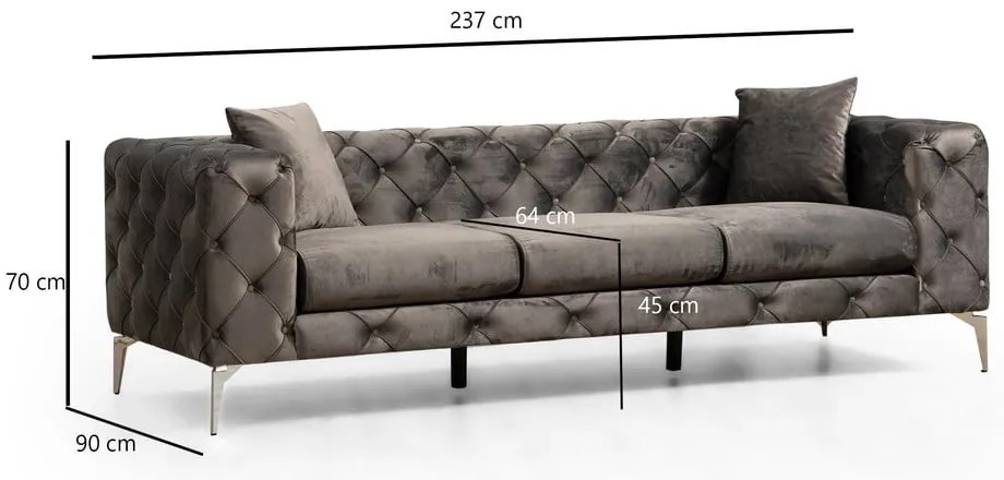 Canapea gri închis cu tapițerie din catifea 237 cm Como – Balcab Home