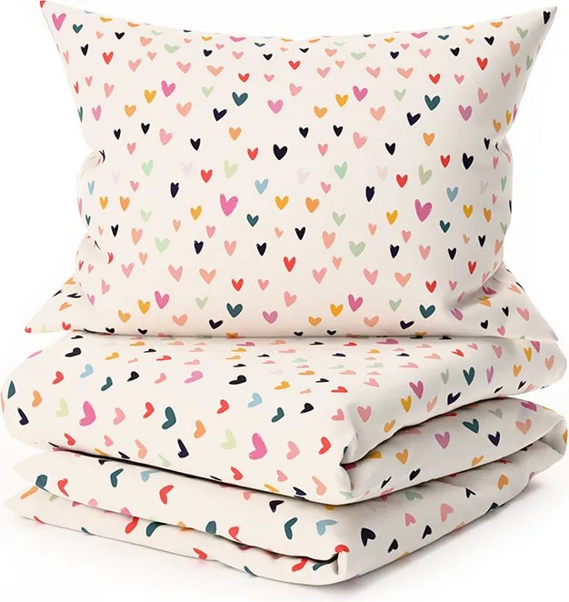 Lenjerie de pat policoton DOTHEARTS POLY crem Dimensiune lenjerie de pat: 70 x 90 cm | 140 x 200 cm