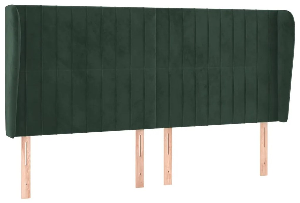 3118251 vidaXL Tăblie pat cu aripioare verde închis 163x23x118/128 cm catifea