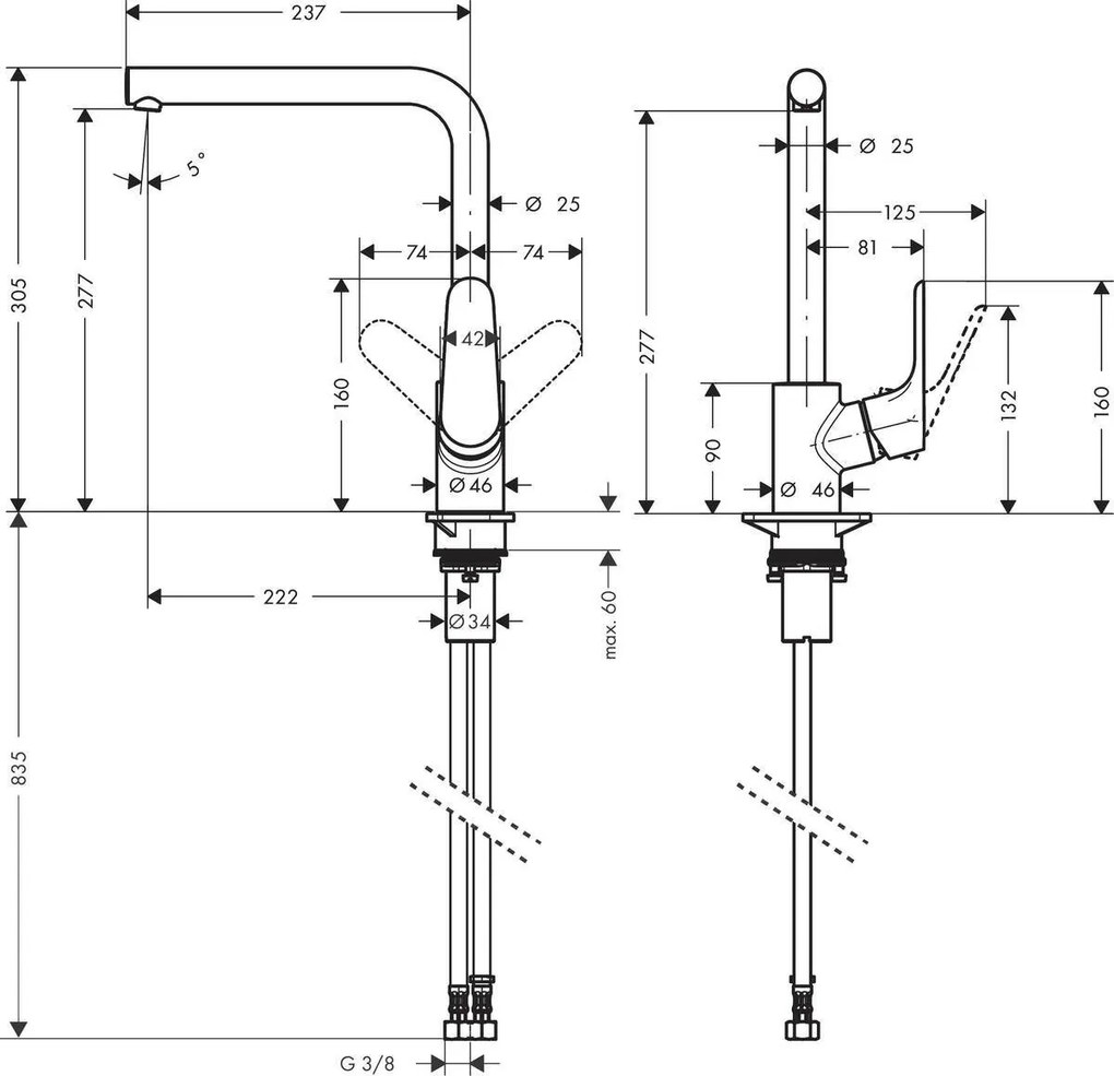 Baterie bucatarie cu dus extractibil Hansgrohe Talis M54 210, 1 jet, negru mat, crom - 72802670