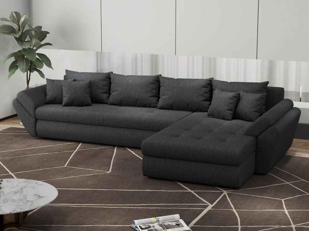 Colțar extensibil dumonde cu ladă de depozitare si sezut confortabil din spuma high-density, Loana XL Enjoy Grafit II 335x185 cm