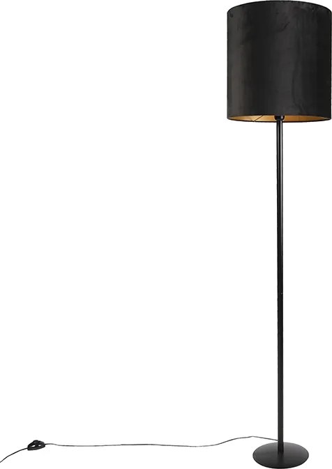 Lampă de podea neagră cu abajur din catifea neagră cu auriu 40 cm - Simplo