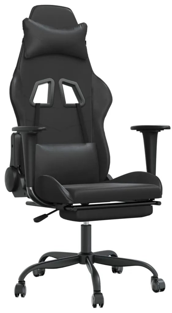 345419 vidaXL Scaun de gaming cu masaj/suport picioare, negru, piele eco