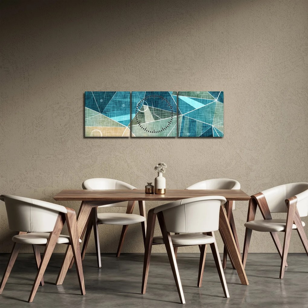 Tablou - Abstract turcoaz (cu ceas) (90x30 cm)