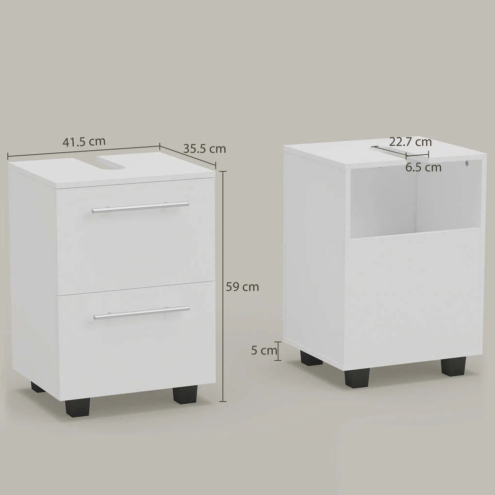 HOMCOM Dulap de Baie Sub Lavoar cu Sertar și Dulap, Unitate Economisitoare de Spațiu, 41,5 x 35,5 x 59 cm, Alb | Aosom Romania