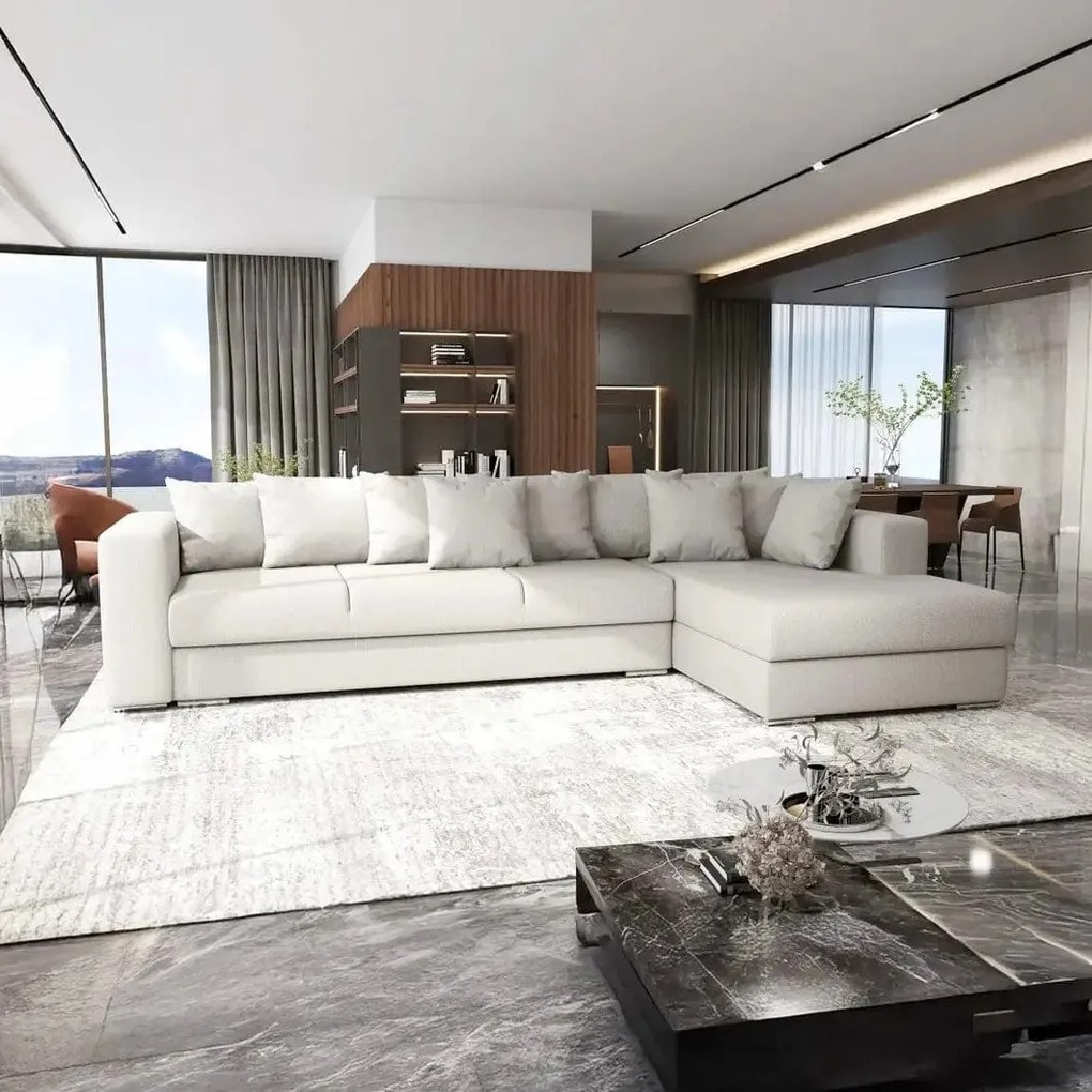 Colțar extensibil dumonde cu ladă de depozitare si sezut confortabil din spuma high-density, Gloria Enjoy Beige II 320x183 cm