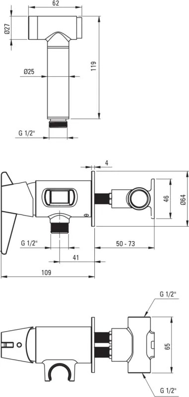 TEMISTO Baterie pentru bideu, îngropat, cu duș de mână tip bidetta BQT_M34M Finisaj: alamă