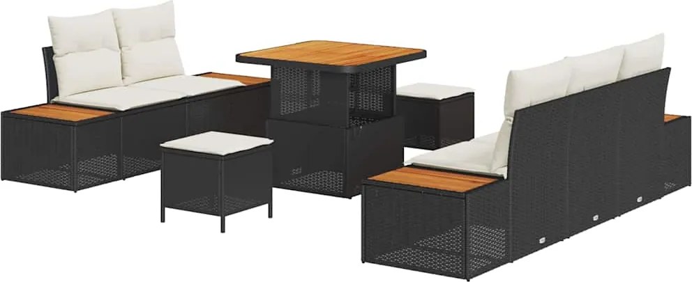 vidaXL Set de canapele pentru grădină cu pernă 8 pcs Negru și Crem