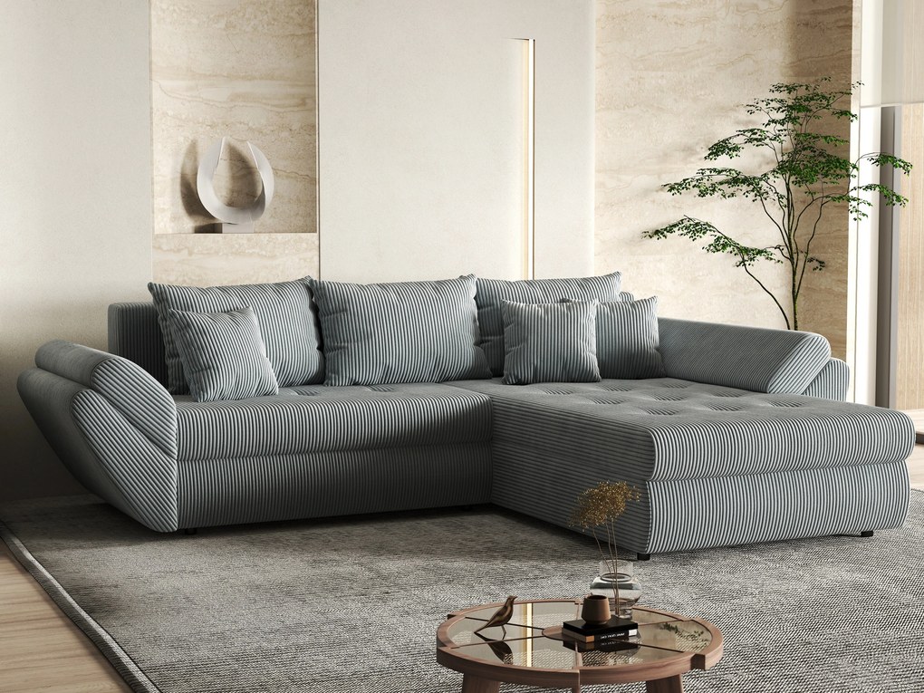 Colțar extensibil dumonde cu ladă de depozitare si sezut confortabil din spuma high-density, Loana Zoom Grey II 270x185 cm