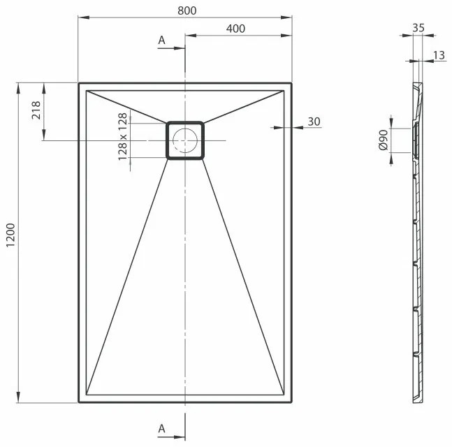 Cadita dus dreptunghiulara Deante Correo antracit metalic 120x80 cm