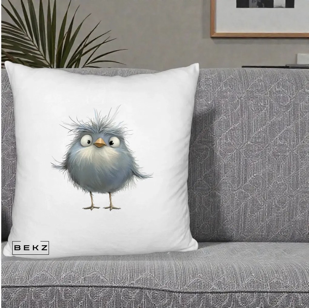 Perna Decorativa Pui Gri Pufos Zbarlit, 40x40 cm, Alb Pufos, Husa Detasabila, Perna Inclusa, BEKZ®