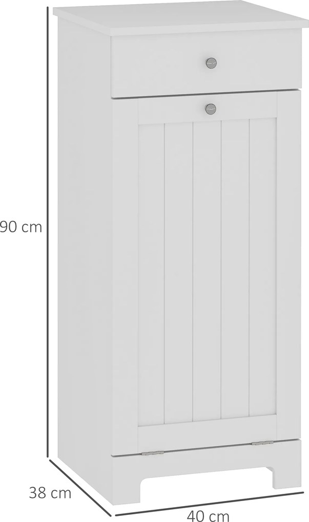 HOMCOM Dulap de baie cu coș rabatabil pentru rufe murdare Mobilier pentru rufe murdare cu sacoșă textilă pliabilă și sertar Alb 40x38x90 cm | Aosom Romania