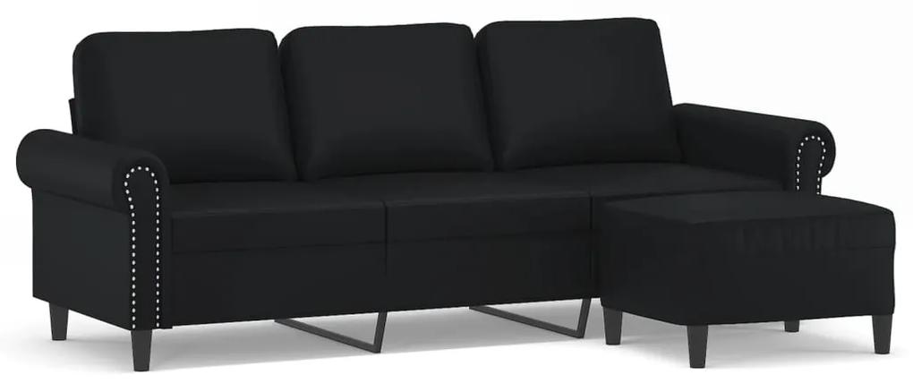 Canapea cu 3 locuri si taburet, negru, 180 cm, piele ecologica Negru, 212 x 77 x 80 cm