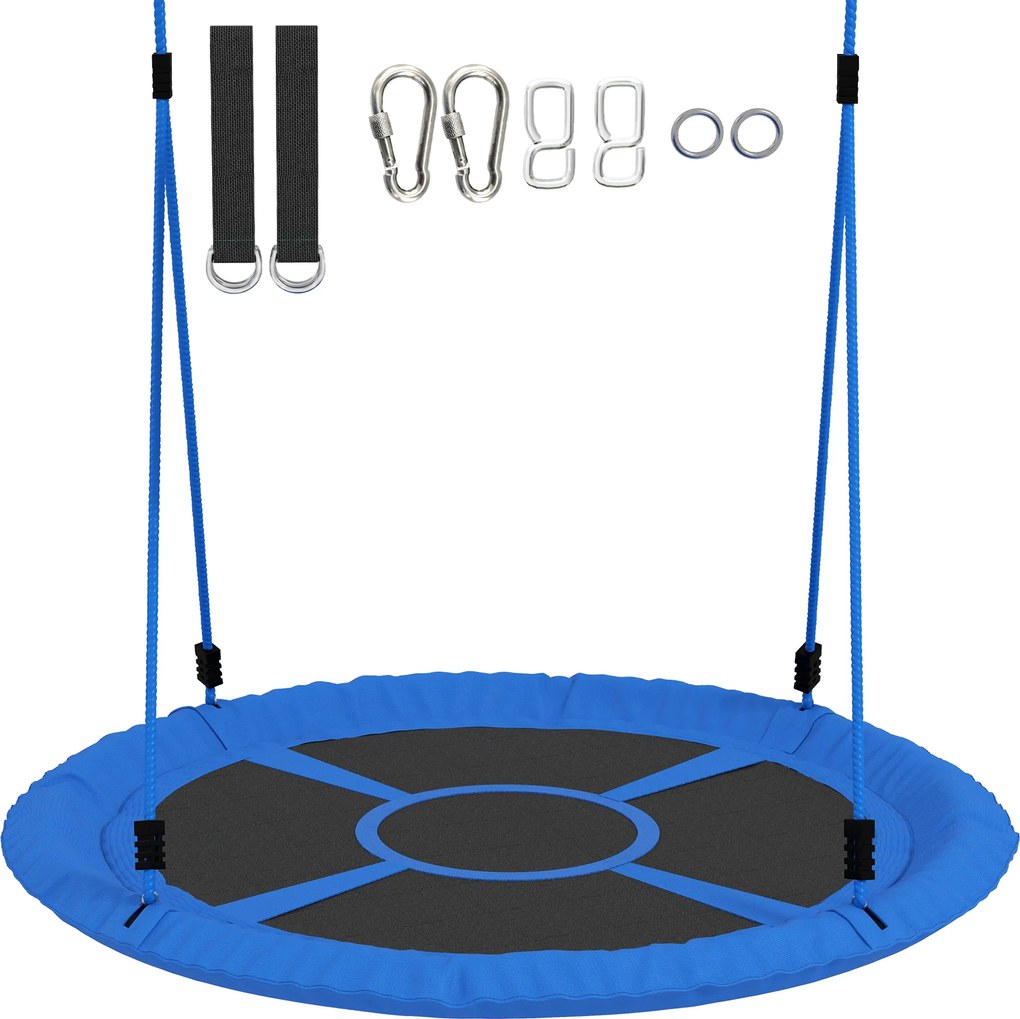 AIYAPLAY Leagăn tip cuib, leagăn pentru 2 copii cu corzi reglabile pe înălțime, șezut rotund Ø 80 cm, albastru | Aosom Romania