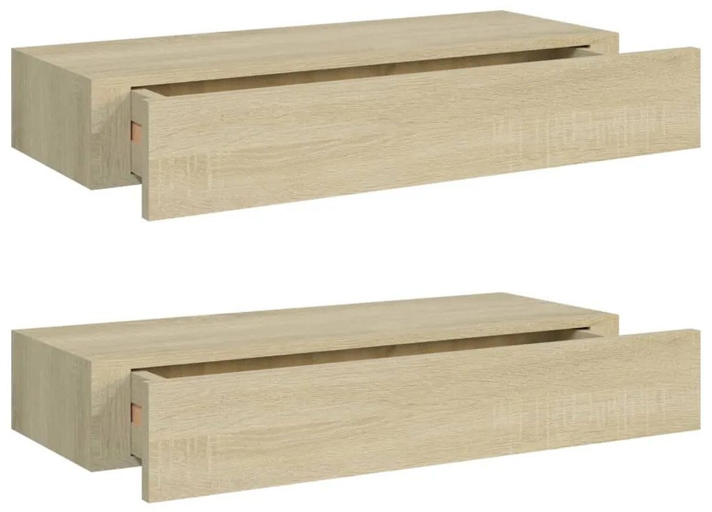 330262 vidaXL Dulapuri de perete cu sertare 2 buc. stejar 60x23,5x10 cm MDF