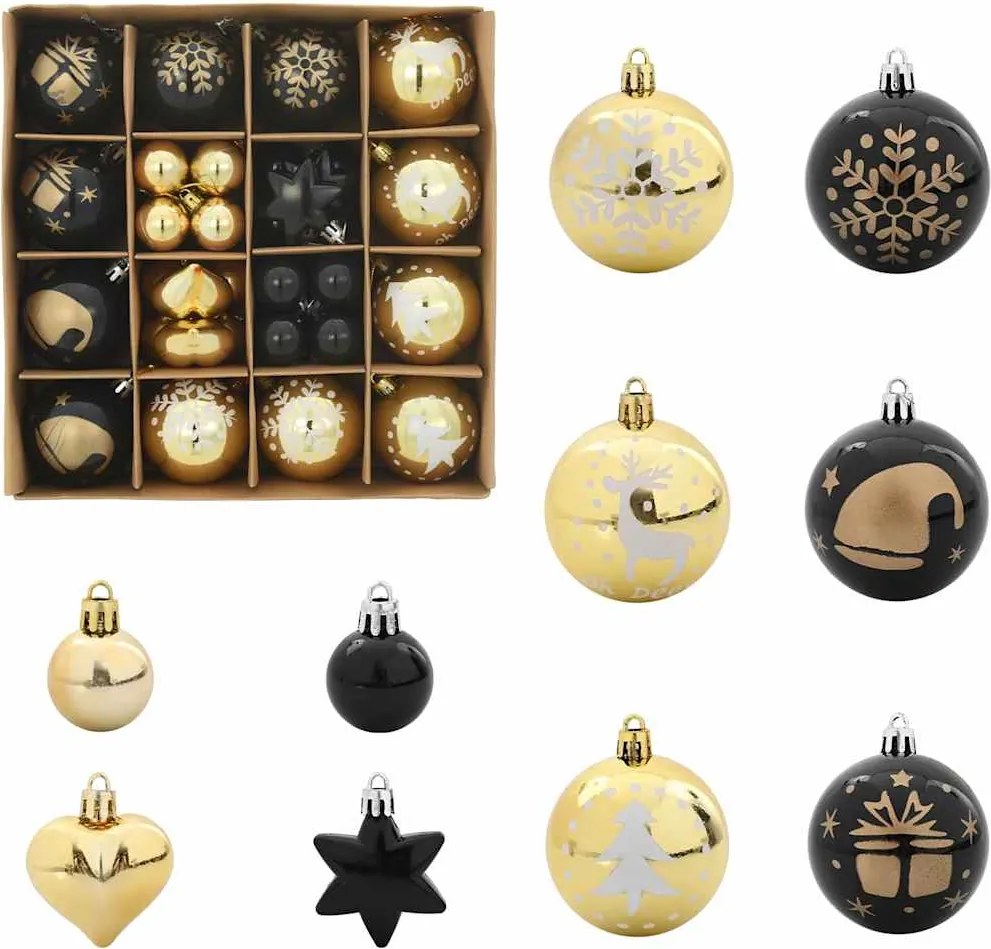 vidaXL Set de Globuri de Crăciun 40 pcs Negru și Aur Plastic