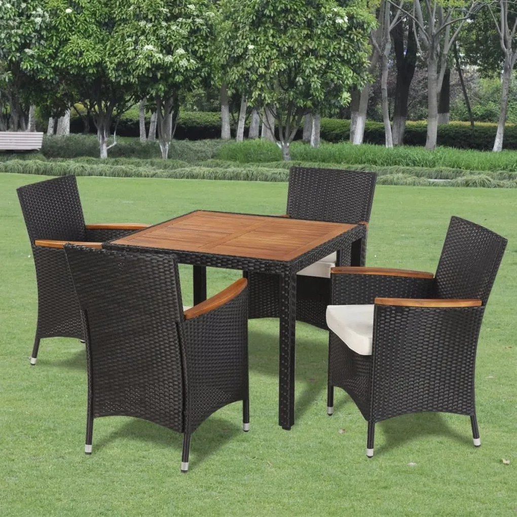 41307 vidaXL Set mobilier de exterior cu perne, 5 piese, negru, poliratan