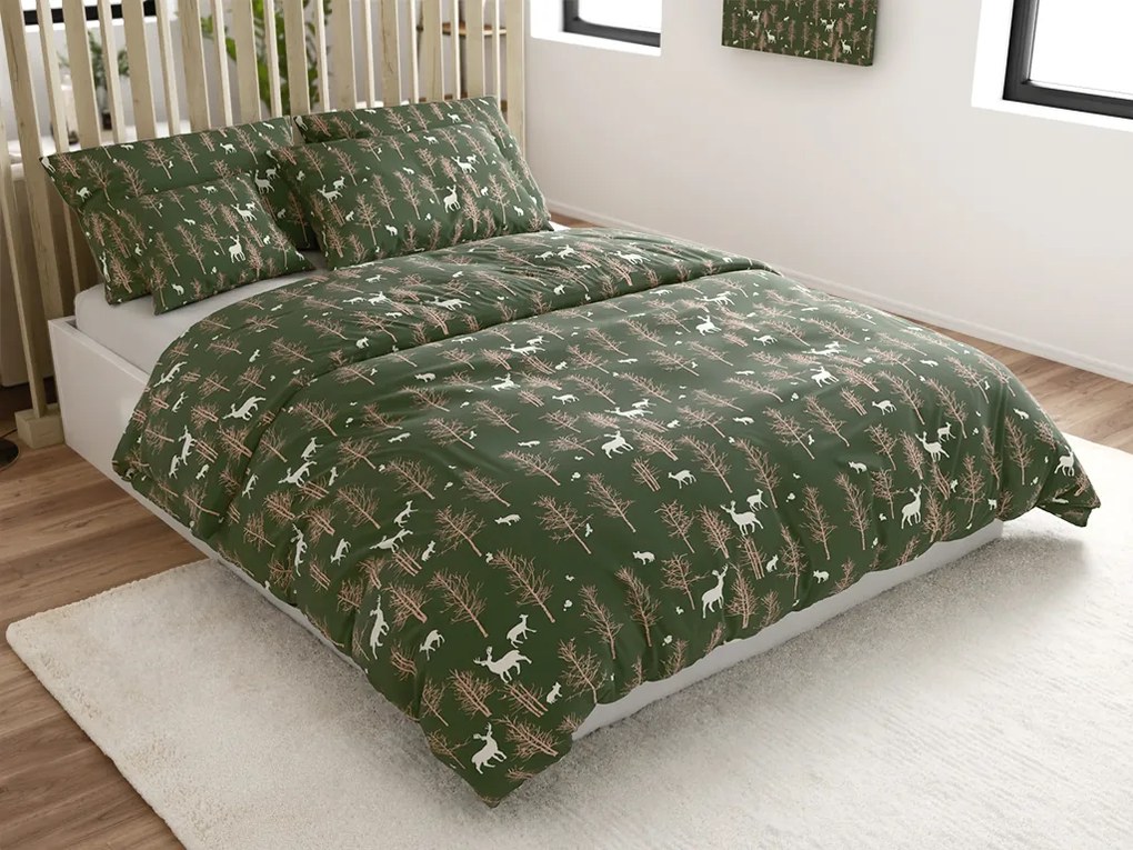 Lenjerie de pat din microfibra OAK DEER verde inchis Dimensiune lenjerie de pat: 70 x 90 cm | 140 x 200 cm