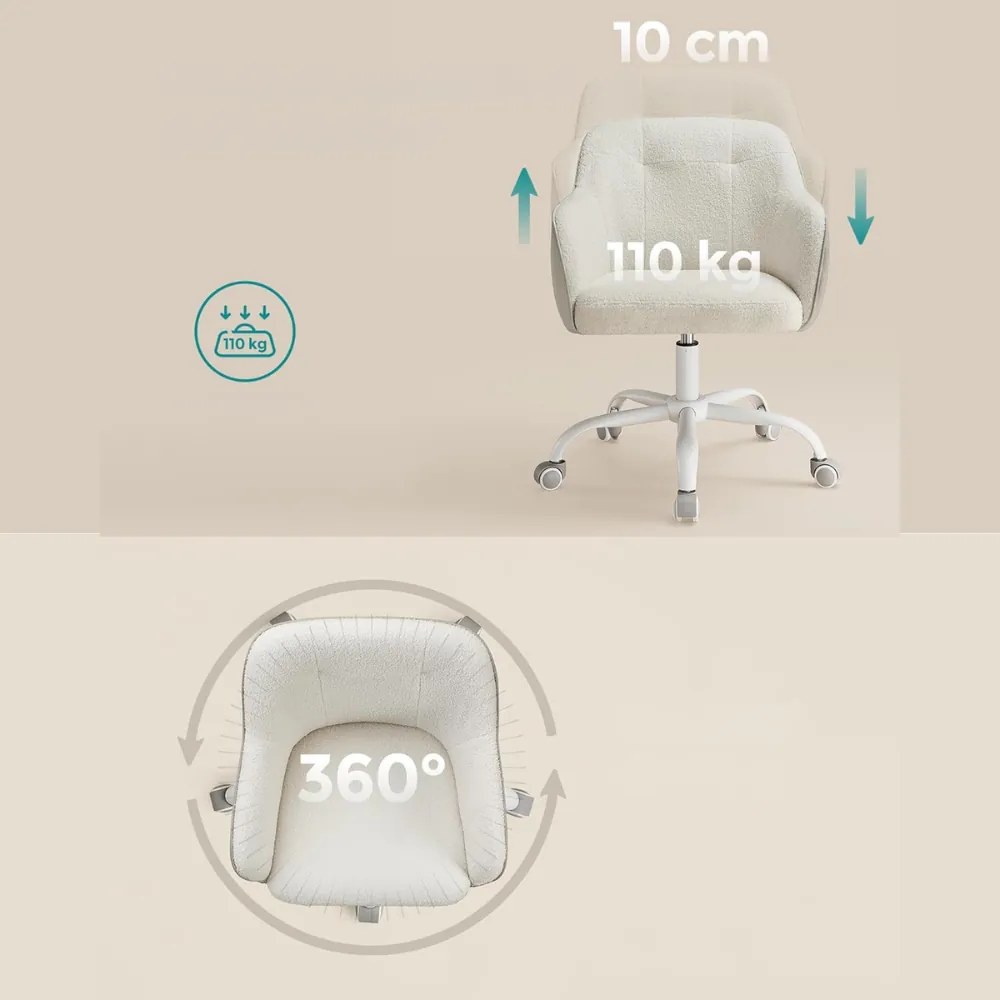 Scaun de birou SABINA, max. 110 kg, alb/bej SongmicsHome