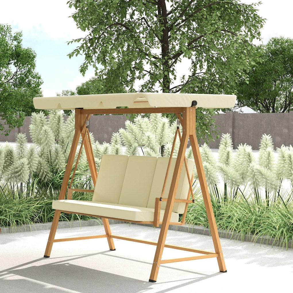 Outsunny Balansoar de Grădină 3 Locuri cu Acoperiș și Perne 195x120x170cm Bej | Aosom Romania