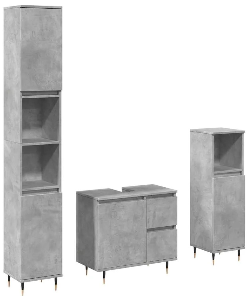 3324955 vidaXL Set mobilier de baie, 3 piese, gri beton, lemn compozit