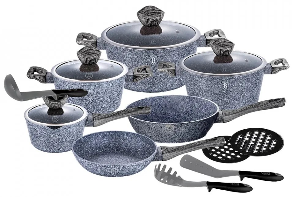 Set oale si tigai marmorate (15 piese) din aluminiu forjat Forest Dark Gray Line Berlinger Haus BH 1578