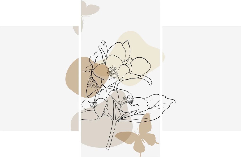 Tablou - Flori bej cu fluture N⁰1 (90x60 cm)