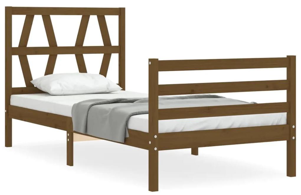3194364 vidaXL Cadru de pat cu tăblie, maro miere, 90x200 cm, lemn masiv