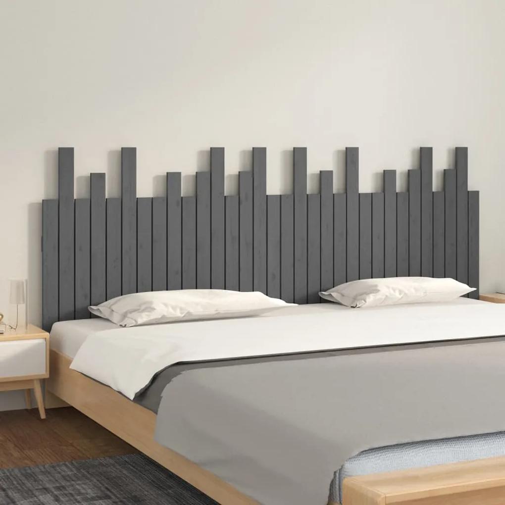 824780 vidaXL Tăblie de pat pentru perete, gri, 204x3x80 cm, lemn masiv pin