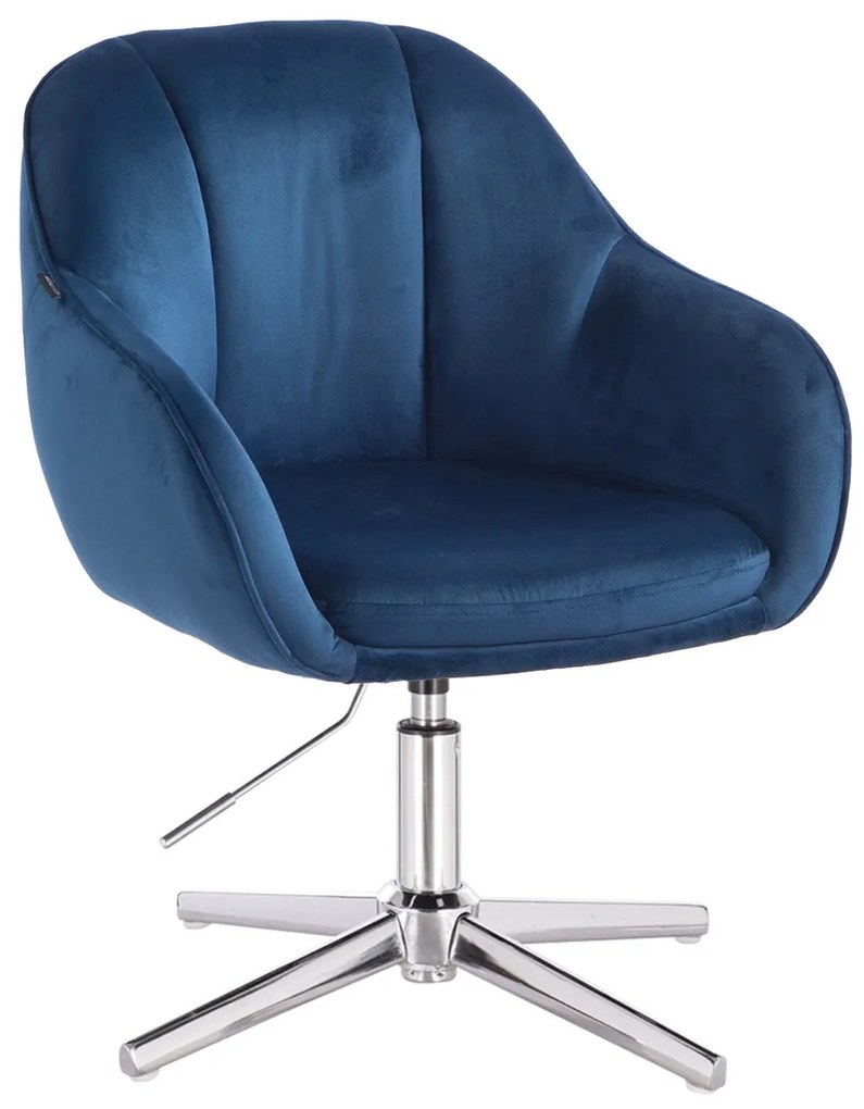 HR2055CROSS Scaun Bleumarin din Catifea cu Bază Cromata