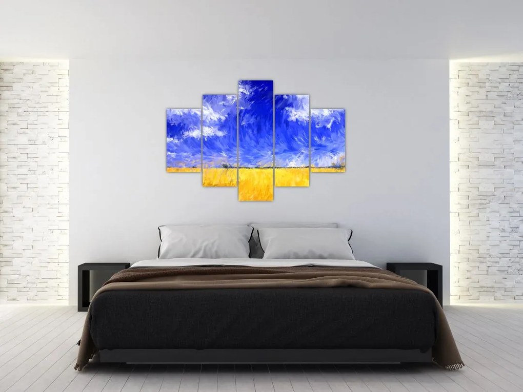 Tablou - Pictură în ulei, câmp auriu (150x105 cm)