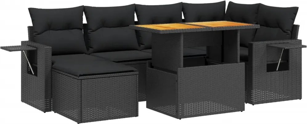vidaXL Set canapele de grădină cu perne, 7 piese, negru, poliratan