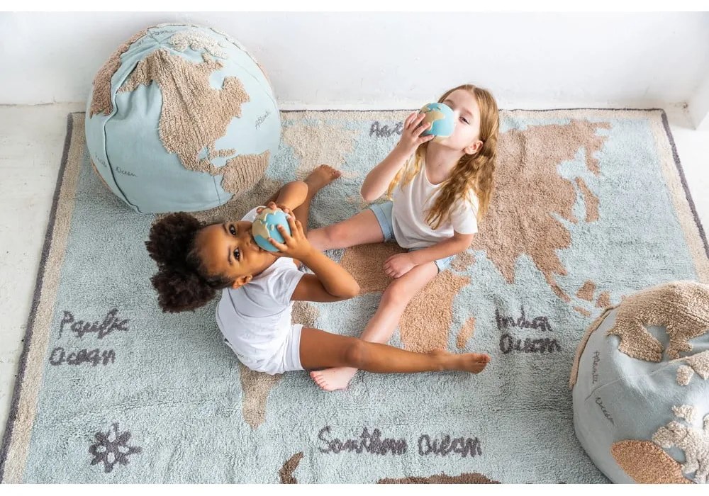 Fotoliu puf pentru copii albastru/bej World Map – Lorena Canals