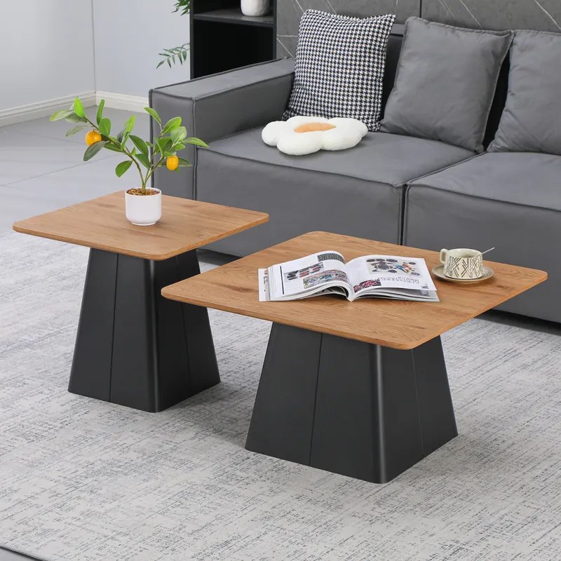 Masuta De Cafea Set 2 Bucati Belkora Negru Metal-MDF Nuanta Naturala
