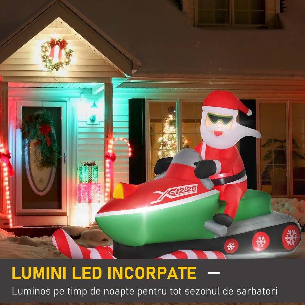 HOMCOM Mos Craciun gonflabil cu Lumini LED Integrate, Ornament de Craciun pentru Exterior, Decoratiune de exterior | Aosom Romania