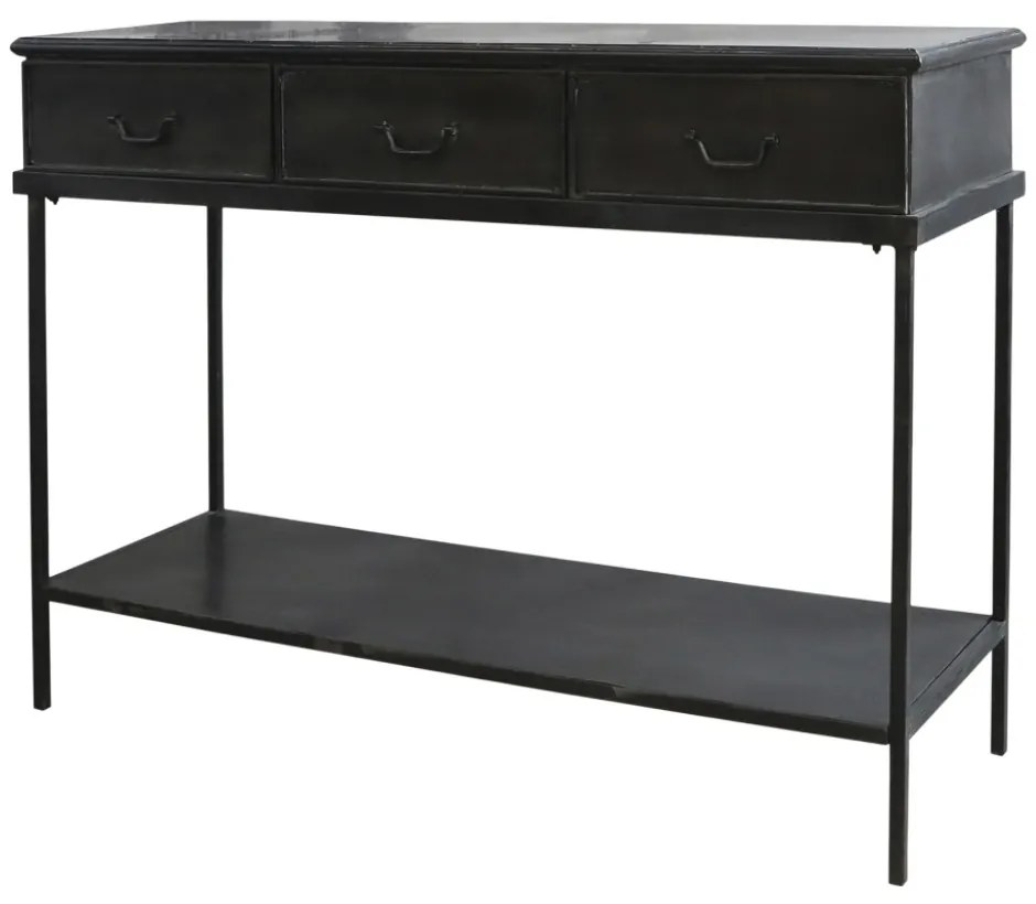Consola din metal, neagra, cu 3 sertare, aspect vintage