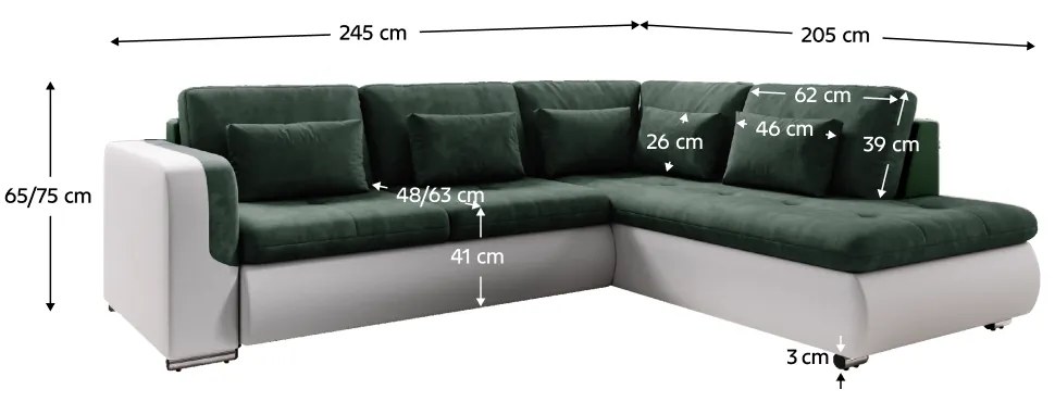 Canapea extensibilă, alb/verde, dreapta, FURUD L ROH