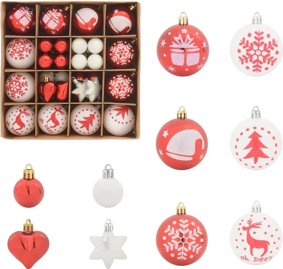 vidaXL Set de Globuri de Crăciun 40 pcs Roșu și Alb Plastic