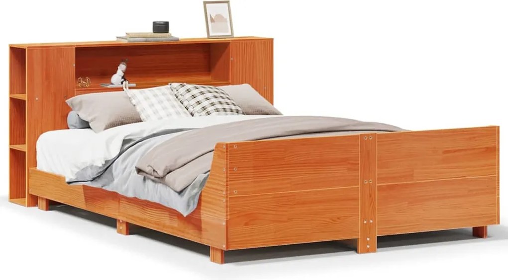 vidaXL Cadru de pat fără saltea, maro ceruit 140x200 cm lemn masiv pin